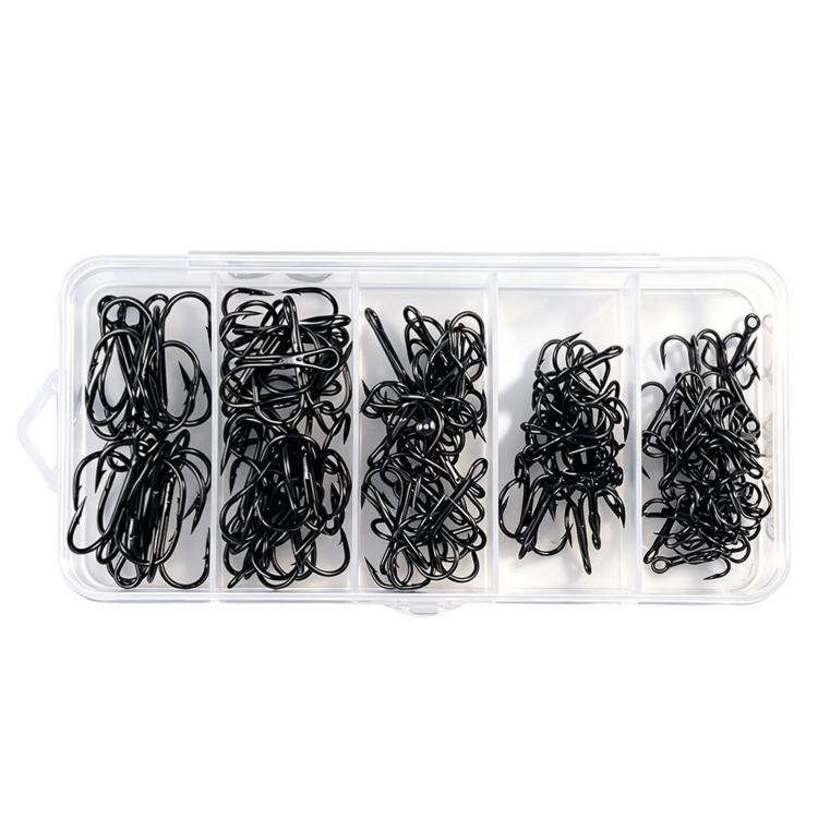 Kit di ami da pesca a tre punte HENGJIA FH042 in acciaio ad alto tenore di carbonio con ardiglione, 100 PCS/Box