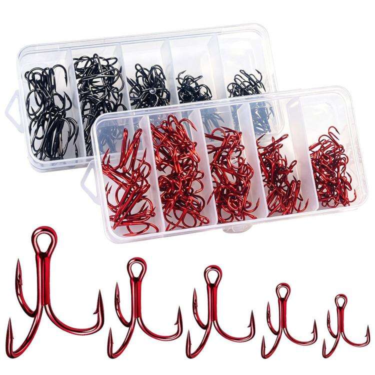 Kit di ami da pesca a tre punte HENGJIA FH042 in acciaio ad alto tenore di carbonio con ardiglione, 100 PCS/Box