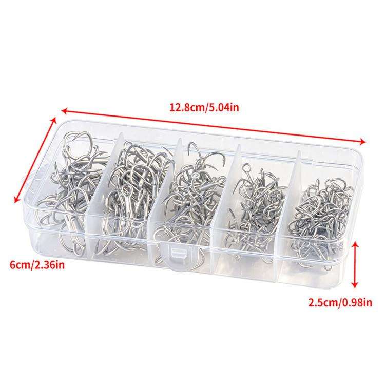 Kit di ami da pesca a tre punte HENGJIA FH042 in acciaio ad alto tenore di carbonio con ardiglione, 100 PCS/Box