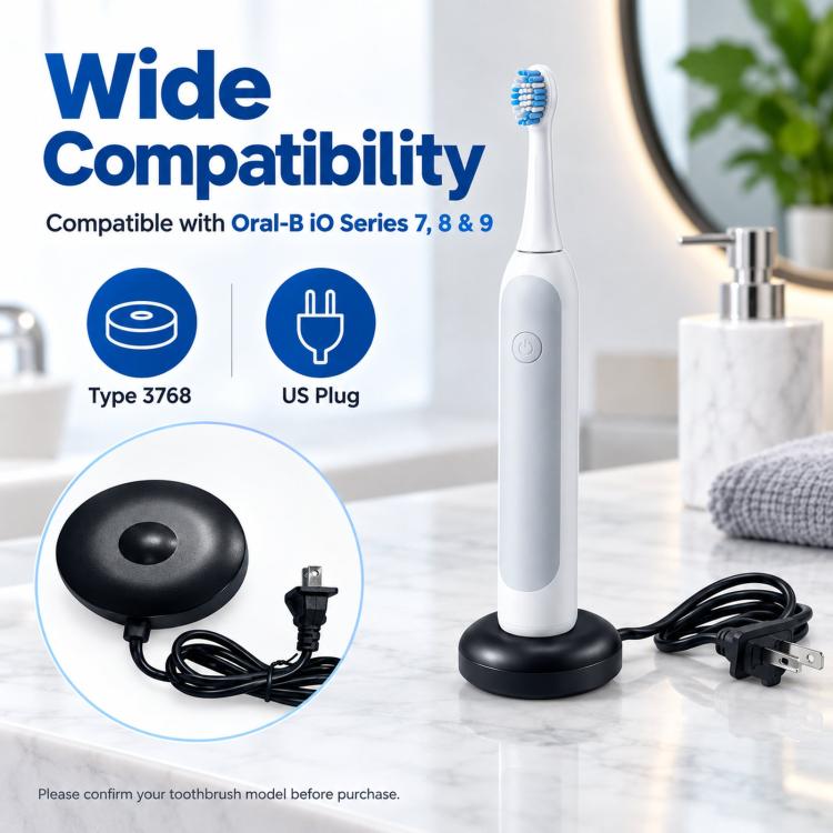 3768 Magnetic Charger Base For Oral-B iO Series 7 / 8 / 9 Electric Toothbrushes, US Plug Black