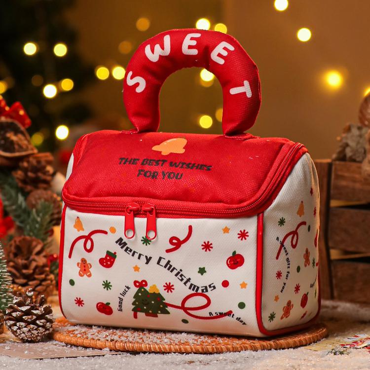 Christmas House Gift Bag Zippered Holiday Treat Candy Tote with Plush Handle