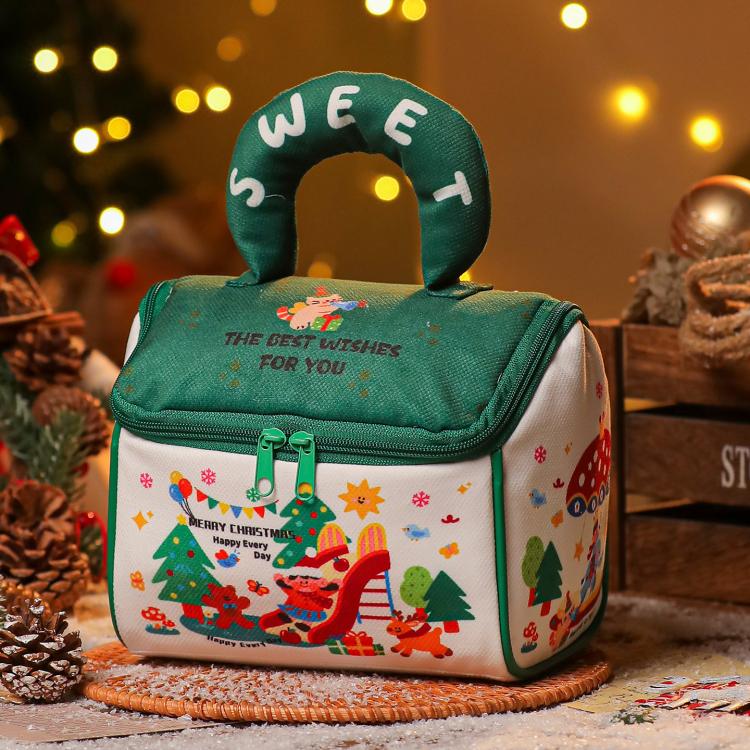 Christmas House Gift Bag Zippered Holiday Treat Candy Tote with Plush Handle