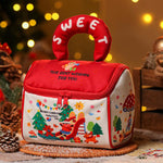 Christmas House Gift Bag Zippered Holiday Treat Candy Tote with Plush Handle