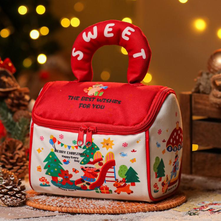 Christmas House Gift Bag Zippered Holiday Treat Candy Tote with Plush Handle