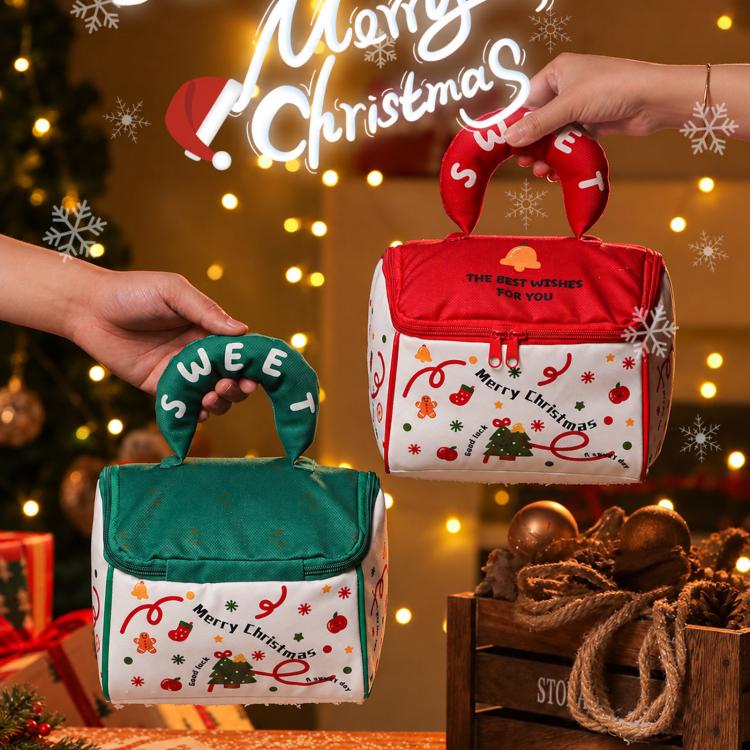 Christmas House Gift Bag Zippered Holiday Treat Candy Tote with Plush Handle