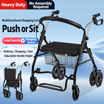 Folding Rollator Walker with Seat Heavy Duty 6-Wheel Senior Shopping Cart Walker, Black/Fabric Bag/No Pedal, Black/Wire Basket /No Pedal, Black/Fabric Bag/With Pedal, Black/Wire Basket/With Pedal, Red/Fabric Bag/No Pedal, Red/Wire Basket/No Pedal      ...