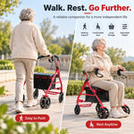 Folding Rollator Walker with Seat Heavy Duty 6-Wheel Senior Shopping Cart Walker, Black/Fabric Bag/No Pedal, Black/Wire Basket /No Pedal, Black/Fabric Bag/With Pedal, Black/Wire Basket/With Pedal, Red/Fabric Bag/No Pedal, Red/Wire Basket/No Pedal      ...