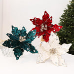 Artificial Flower Christmas Tree Ornament Festive Rhinestone-Embellished Flower Head Decorative Hanging Ornament
