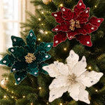 Artificial Flower Christmas Tree Ornament Festive Rhinestone-Embellished Flower Head Decorative Hanging Ornament