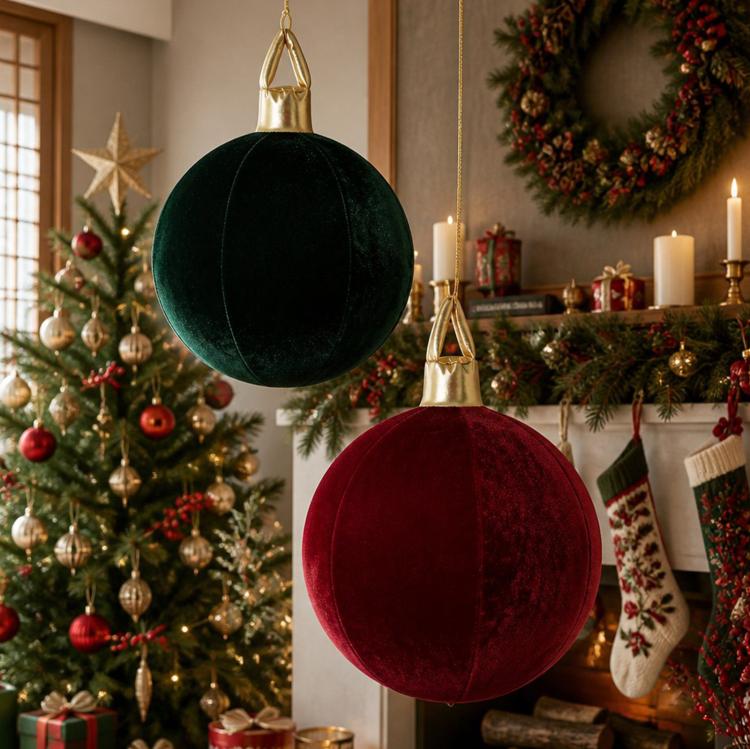 30cm Velvet Inflatable Christmas Ball Ornament DIY Christmas Decoration and Scene Prop