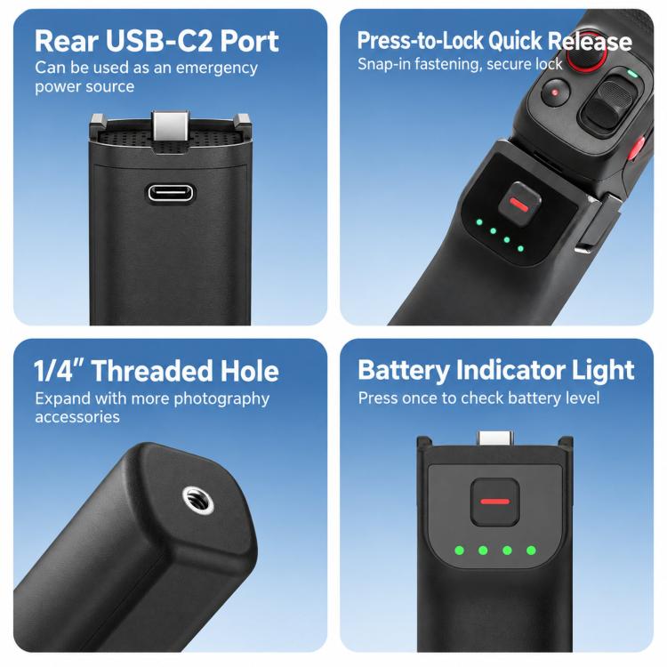 For Insta360 Luna Ultra / Pro LKTOP 5000mAh Battery Handle Power Hand Grip, Luna Battery Handle Black, Luna Battery Handle White