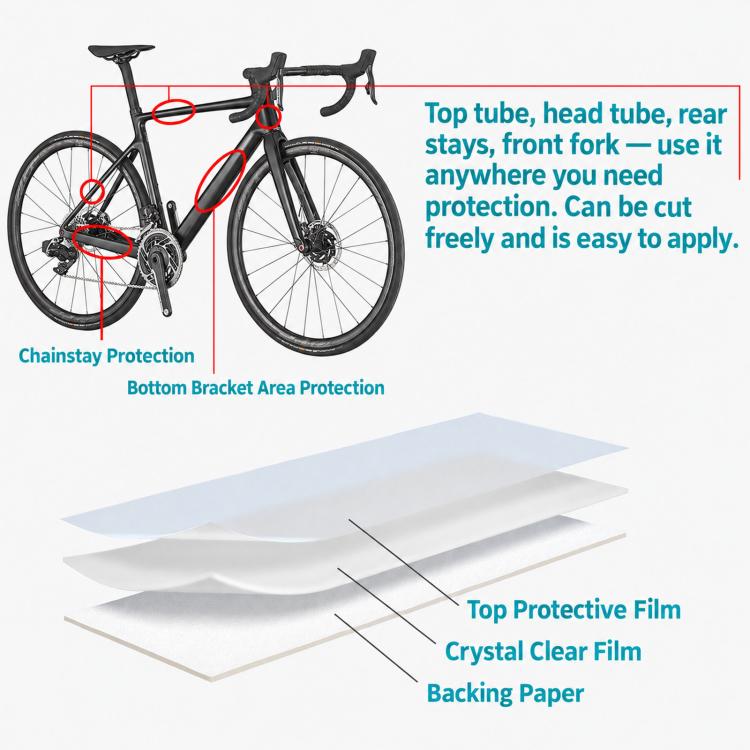 Universal Bicycle Frame Protection Film Set Clear TPU Anti-Scratch Frame Guard Stickers