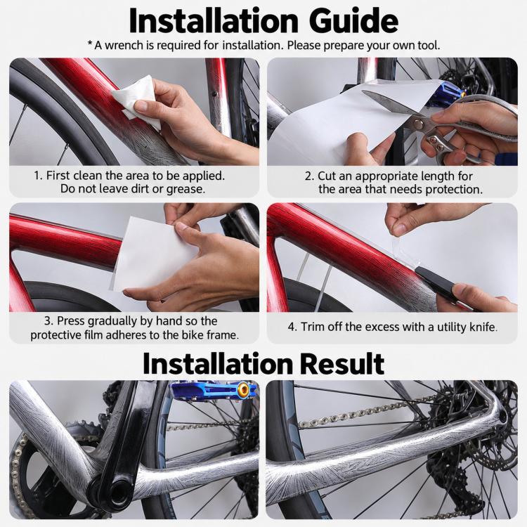 Universal Bicycle Frame Protection Film Set Clear TPU Anti-Scratch Frame Guard Stickers