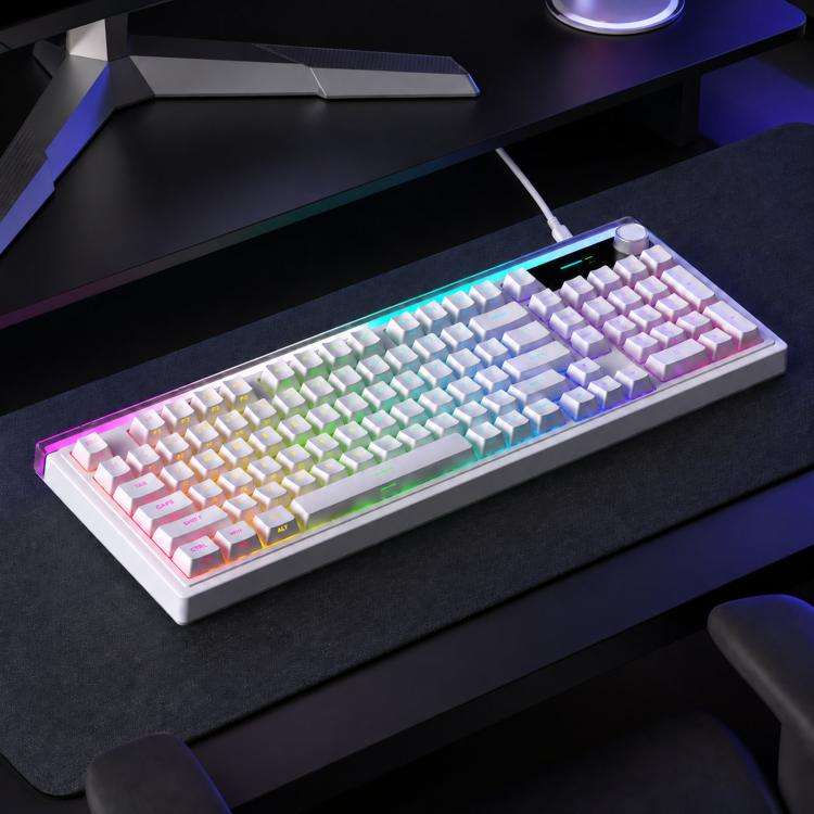 LANGTU L99 Gaming Keyboard 98 Keys Silent Membrane RGB Keyboard With Smart Display, Wired White Pudding, Wired BlackBerry, Wired Frosted Peach, Tri-Mode 5000mAh BlackBerry, Tri-Mode 5000mAh Frosted Peach, Tri-Mode 12000mAh BlackBerry                   ...
