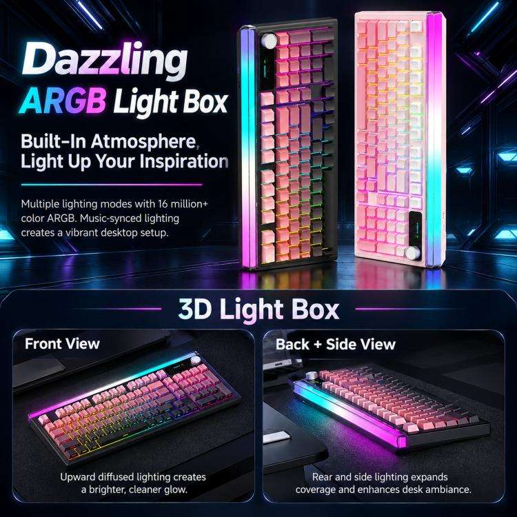 LANGTU L99 Gaming Keyboard 98 Keys Silent Membrane RGB Keyboard With Smart Display, Wired White Pudding, Wired BlackBerry, Wired Frosted Peach, Tri-Mode 5000mAh BlackBerry, Tri-Mode 5000mAh Frosted Peach, Tri-Mode 12000mAh BlackBerry                   ...