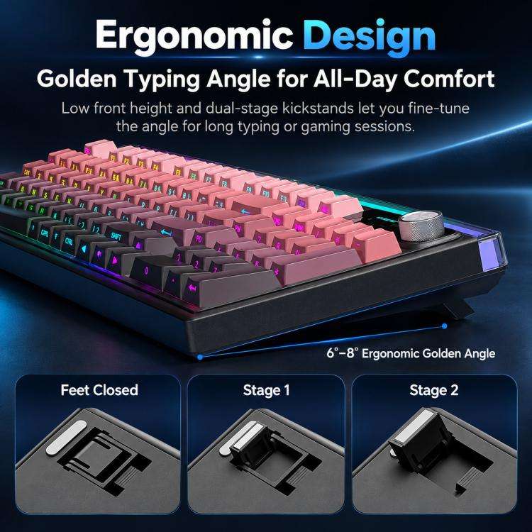 LANGTU L99 Gaming Keyboard 98 Keys Silent Membrane RGB Keyboard With Smart Display, Wired White Pudding, Wired BlackBerry, Wired Frosted Peach, Tri-Mode 5000mAh BlackBerry, Tri-Mode 5000mAh Frosted Peach, Tri-Mode 12000mAh BlackBerry                   ...