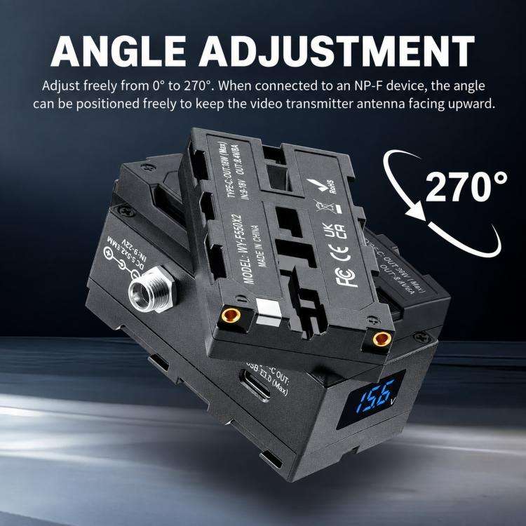 FOMITO NP-F550 / 970 / 990 Rotatable Dual-Sided Battery Converter For V-Mount Battery Monitor, Battery Converter
