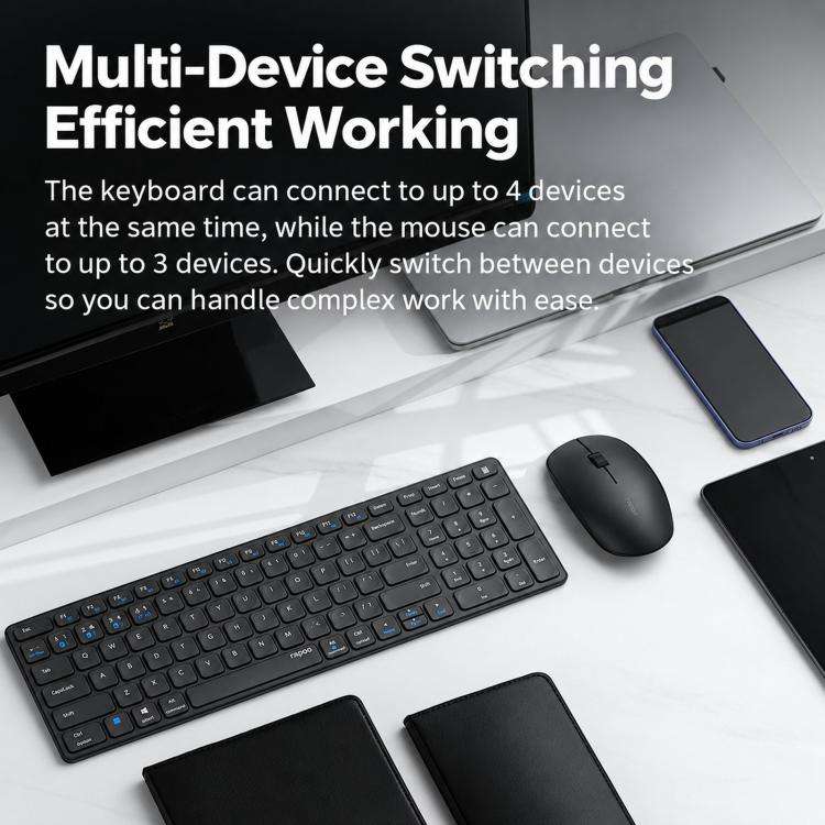Rapoo Ultra-Thin Multi-Device Wireless Keyboard Mouse Combo, Bluetooth 5.0/2.4G Silent Desktop Set, 9000S White 78-Key, 9300S Dark Gray 99-Key, 9000S Dark Gray 78-Key, 9300S White 99-Key