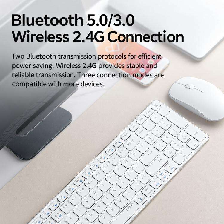 Rapoo Ultra-Thin Multi-Device Wireless Keyboard Mouse Combo, Bluetooth 5.0/2.4G Silent Desktop Set, 9000S White 78-Key, 9300S Dark Gray 99-Key, 9000S Dark Gray 78-Key, 9300S White 99-Key