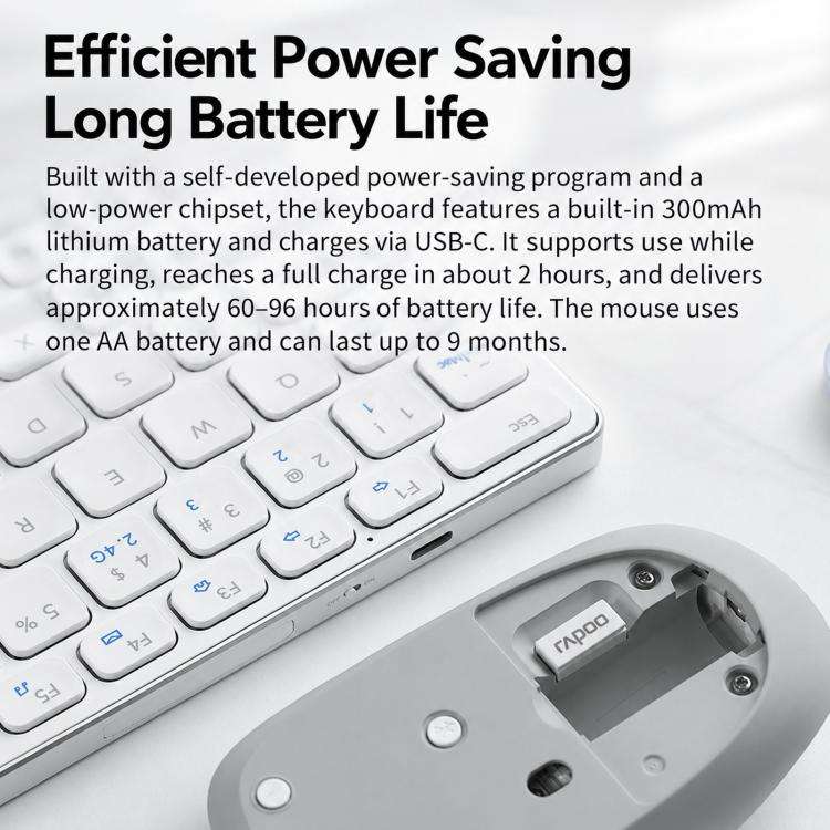 Rapoo Ultra-Thin Multi-Device Wireless Keyboard Mouse Combo, Bluetooth 5.0/2.4G Silent Desktop Set, 9000S White 78-Key, 9300S Dark Gray 99-Key, 9000S Dark Gray 78-Key, 9300S White 99-Key