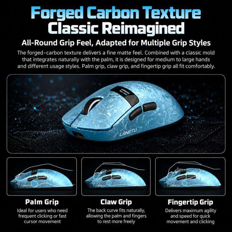 LANGTU M8-LED-Pro Tri-Mode Wireless Gaming Mouse With LED Display & RGB Charging Dock, Black Carbon Fiber Pattern Dual 1K, Silver Carbon Fiber Pattern Dual 1K, Blue Carbon Fiber Pattern Dual 8K