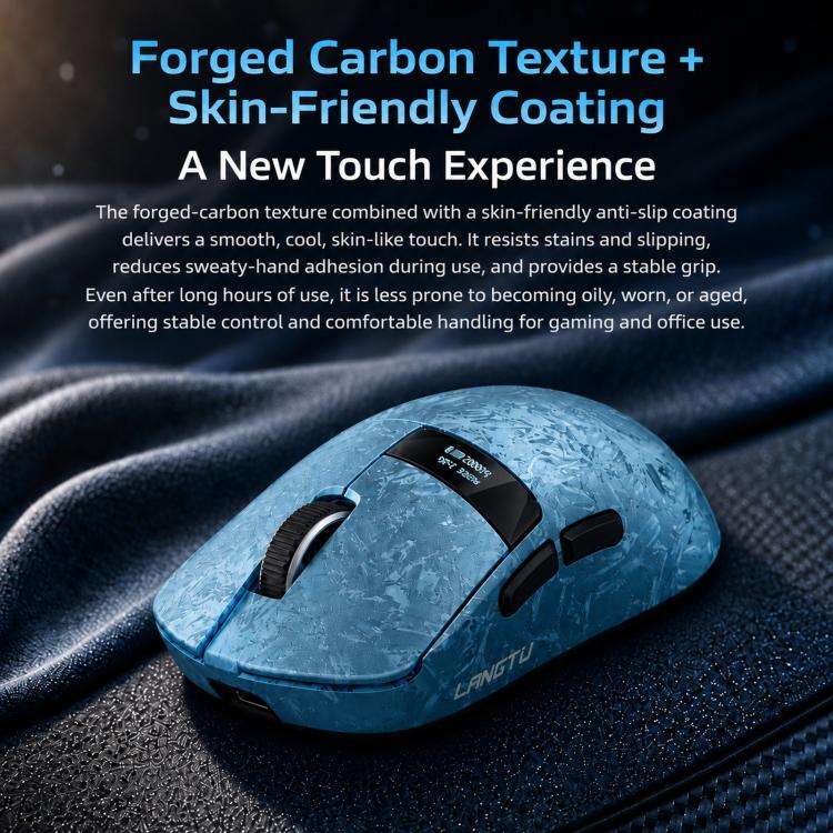 LANGTU M8-LED-Pro Tri-Mode Wireless Gaming Mouse With LED Display & RGB Charging Dock, Black Carbon Fiber Pattern Dual 1K, Silver Carbon Fiber Pattern Dual 1K, Blue Carbon Fiber Pattern Dual 8K