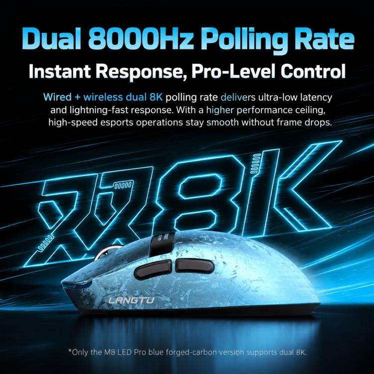 LANGTU M8-LED-Pro Tri-Mode Wireless Gaming Mouse With LED Display & RGB Charging Dock, Black Carbon Fiber Pattern Dual 1K, Silver Carbon Fiber Pattern Dual 1K, Blue Carbon Fiber Pattern Dual 8K