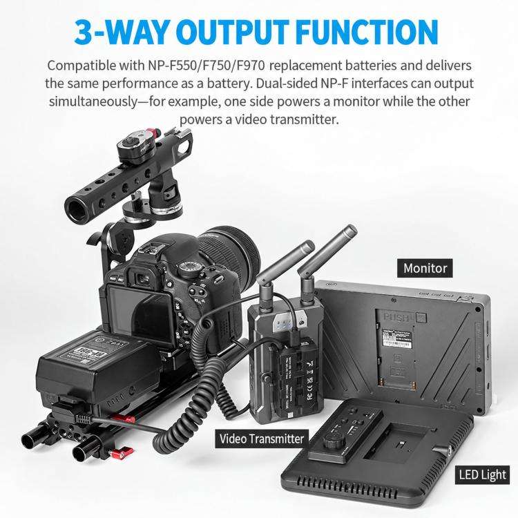 FOMITO NP-F Battery Port 3-Way Converter D-Tap To NP-F550/F970/F750 Dual Side Dummy Battery, NP-F Battery Port 3-Way Converter