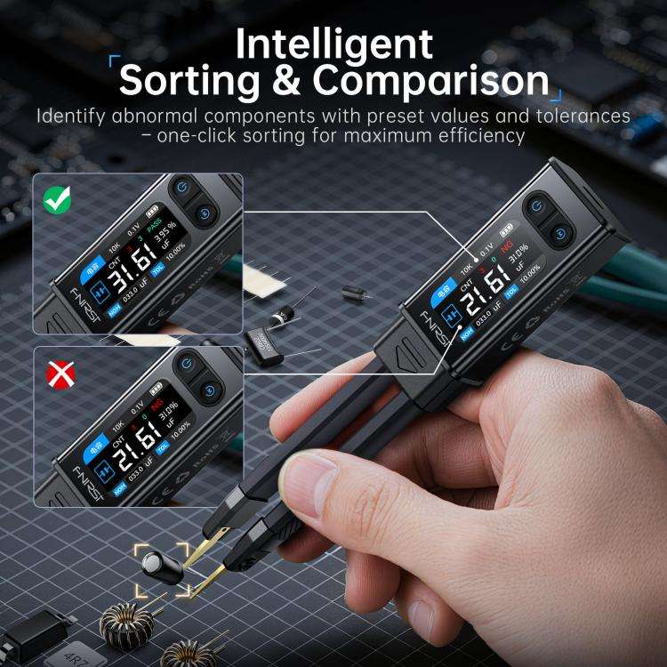 FNIRSI High-Precision Handheld Digital LCR Tweezers Component Tester, Tweezers Tips, Tweezers + Kelvin Clips