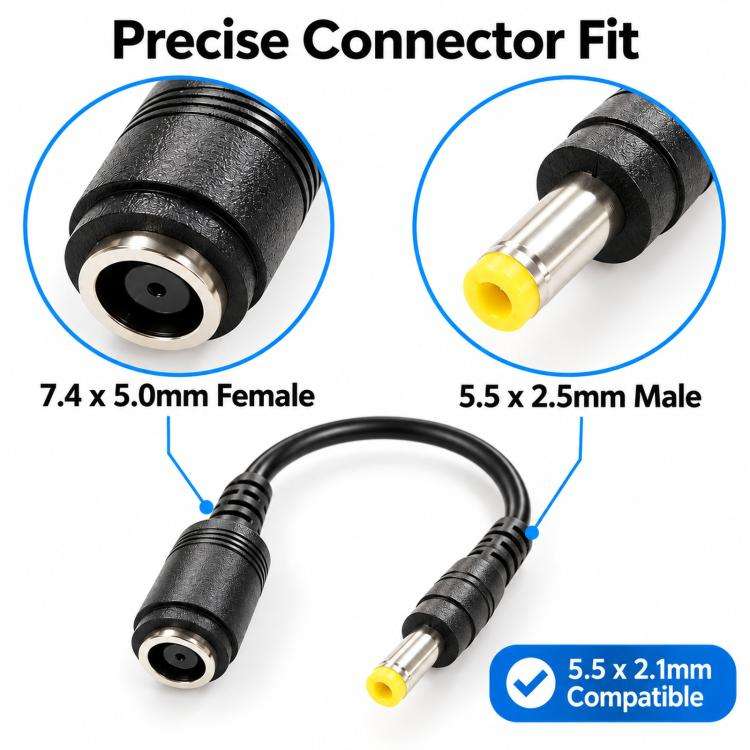 DC 7.4x5.0mm Female to 5.5x2.5mm Male Power Adapter Cable Compatible with Laptop Power Supply, 7.4x5.0mm  to 5.5x2.5mm