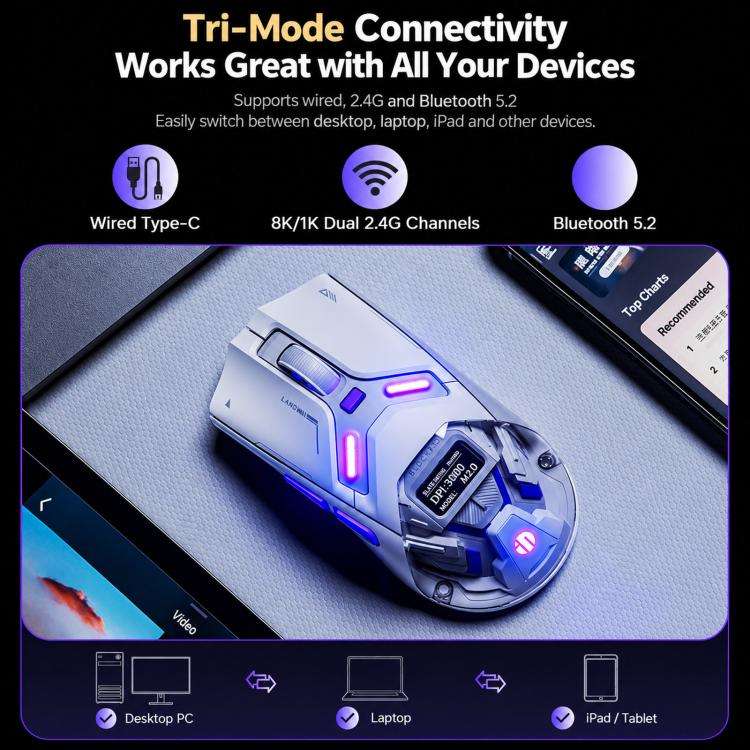 Inphic ZHEN Tri-Mode Wireless Gaming Mouse With OLED Display, Magnetic Charging Dock