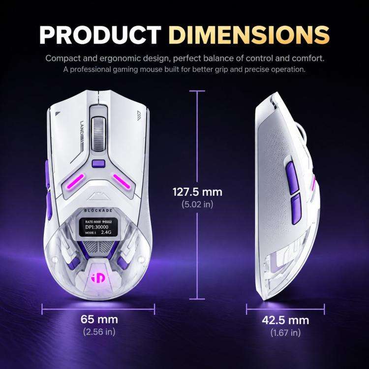 Inphic ZHEN Tri-Mode Wireless Gaming Mouse With OLED Display, Magnetic Charging Dock