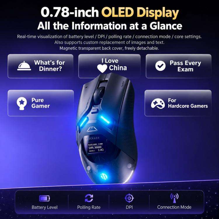 Inphic ZHEN Tri-Mode Wireless Gaming Mouse With OLED Display, Magnetic Charging Dock