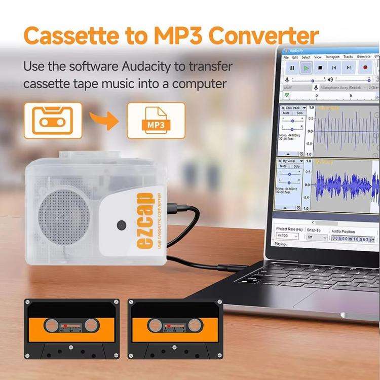 Ezcap249 Portable Cassette Player Tape To MP3 Converter Built-In Speaker 3.5mm Jack Walkman, Ezcap249