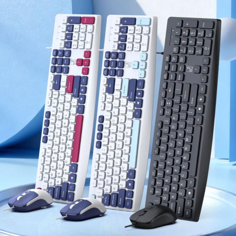 ZGB Q9Pro Wired Color Block Keyboard Mouse Combo, Silent Ergonomic 105 Keys Set with 1600 DPI Mouse