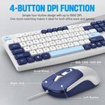 ZGB Q9Pro Wired Color Block Keyboard Mouse Combo, Silent Ergonomic 105 Keys Set with 1600 DPI Mouse