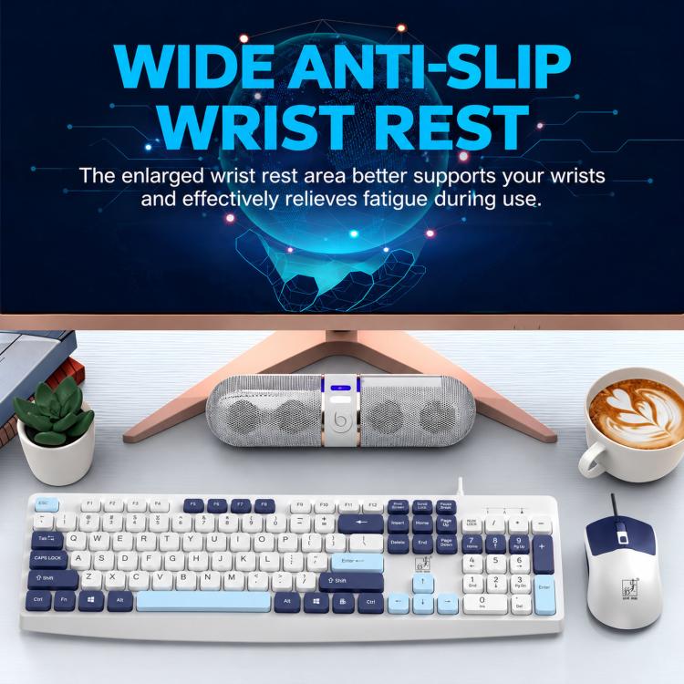 ZGB Q9Pro Wired Color Block Keyboard Mouse Combo, Silent Ergonomic 105 Keys Set with 1600 DPI Mouse