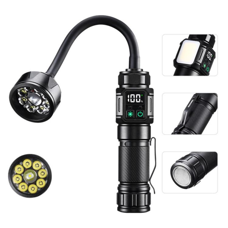 Magnetic Work Light with Flexible Hose and USB Digital Display High-Intensity Flashlight, Zoomable White Laser No Batteries, 9-LED No Batteries