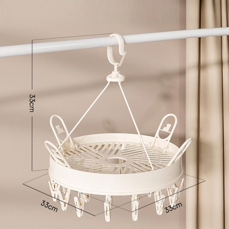 24 Clips Multifunctional Foldable Socks Rack Household Windproof Underwear Drying Hanger, Round Cream, Round White, Round Grey, Square Cream, Square White, Square Grey