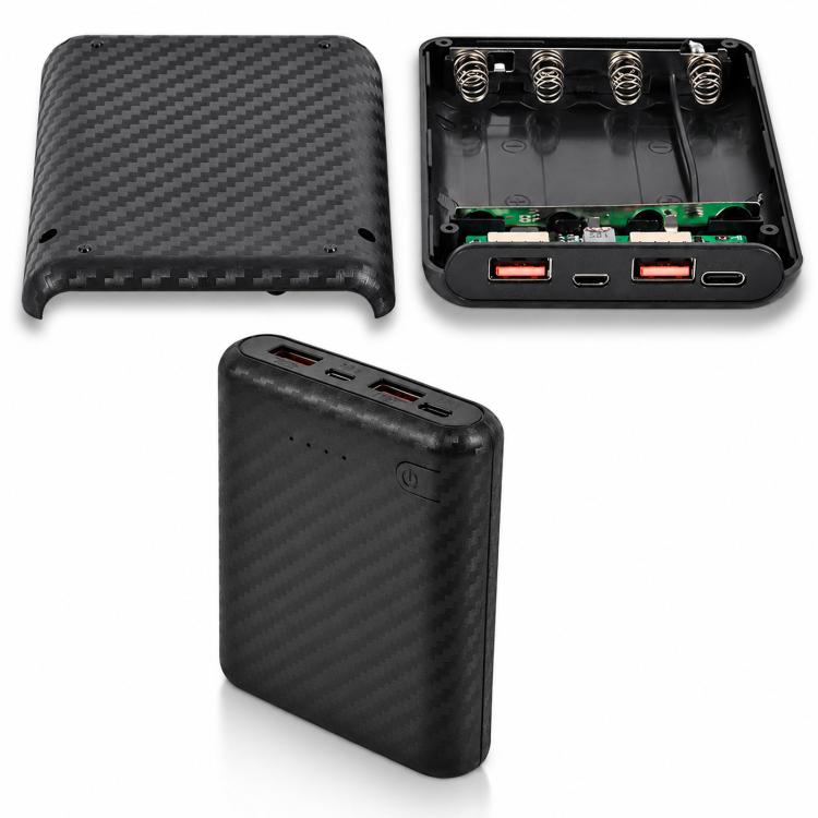 Fast-Charging Version Removable 4-Cell 18650 Battery Case Compact Power Bank Housing Kit, Batteries Not Included