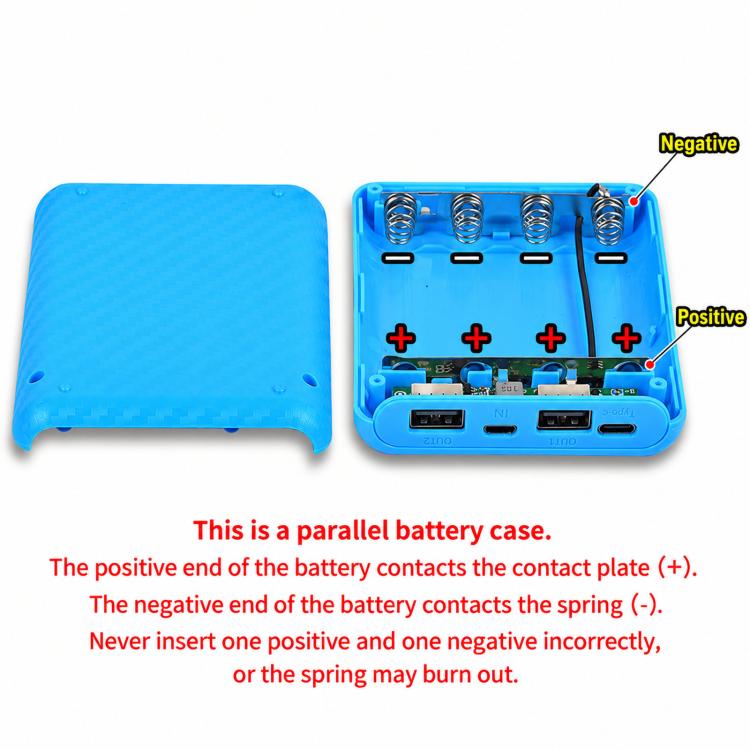 Fast-Charging Version Removable 4-Cell 18650 Battery Case Compact Power Bank Housing Kit, Batteries Not Included