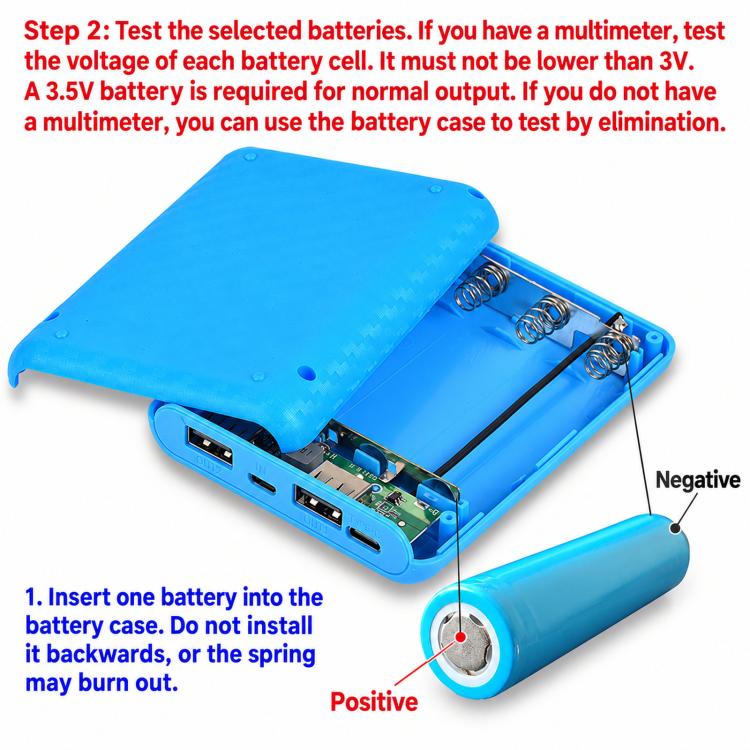Fast-Charging Version Removable 4-Cell 18650 Battery Case Compact Power Bank Housing Kit, Batteries Not Included