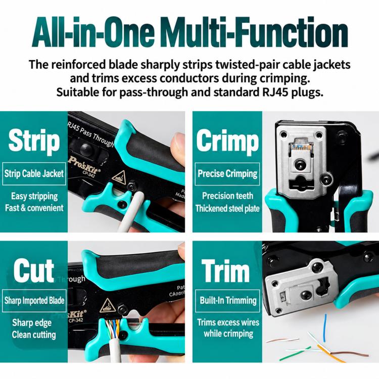 Pass Through Crystal Head Ethernet Cable Cutter Multi-Function Network Crimping Tool, CP-342