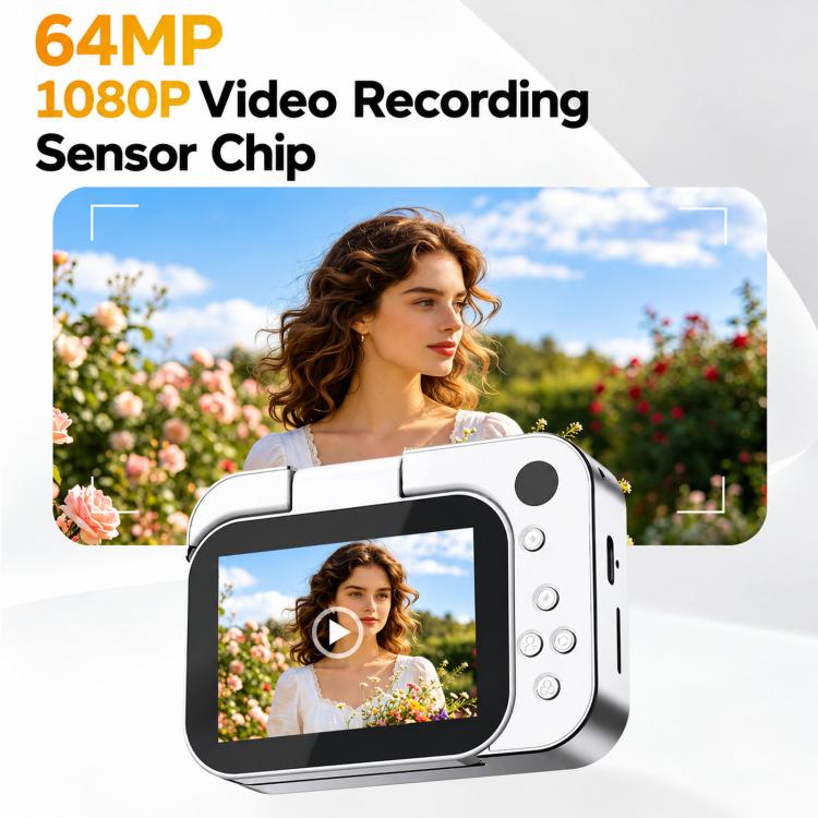 Fotocamera digitale D28SE da 64 MP ad alta definizione con schermo ribaltabile, funzione videocamera e controlli a pulsante; ideale per studenti.