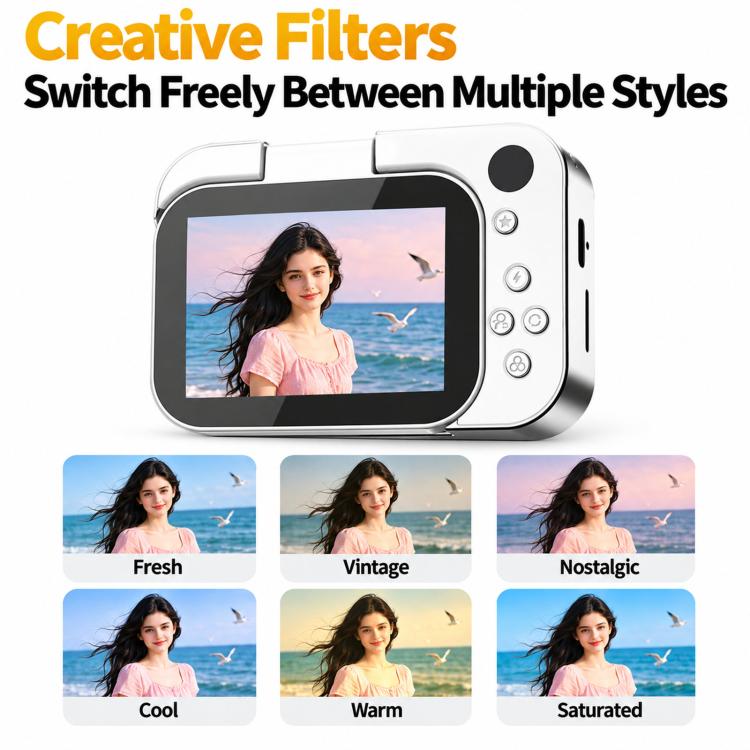 Fotocamera digitale D28SE da 64 MP ad alta definizione con schermo ribaltabile, funzione videocamera e controlli a pulsante; ideale per studenti.