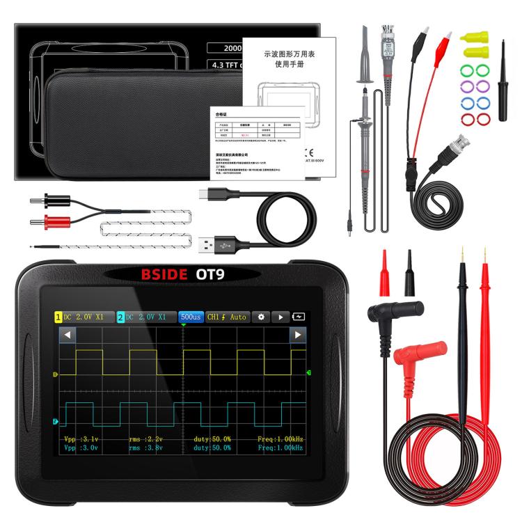 BSIDE OT9 – Multimetro, oscilloscopio e generatore di segnali 3 in 1, multimetro multifunzione a doppio canale con risoluzione di 20.000 conteggi, No Storage Card, With 512M Storage Card