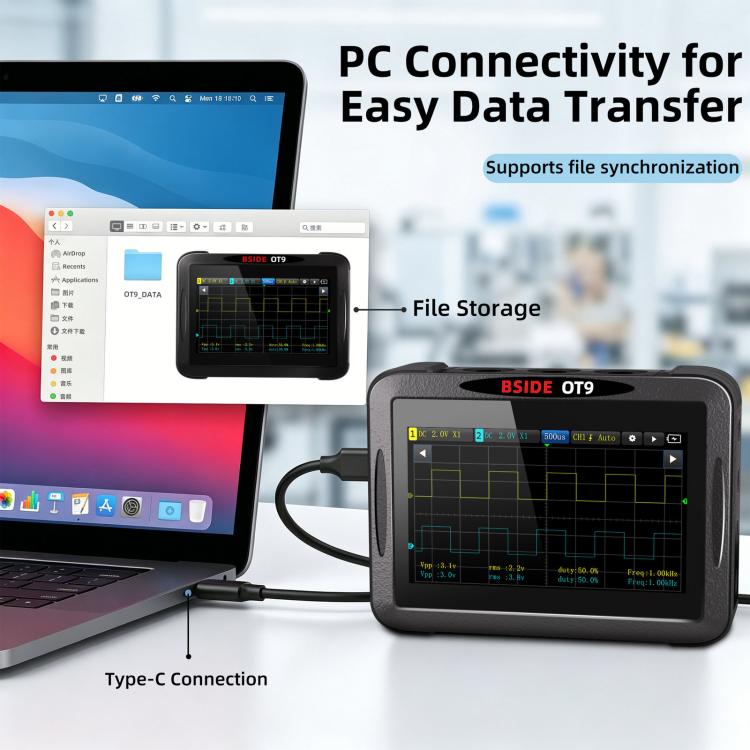 BSIDE OT9 – Multimetro, oscilloscopio e generatore di segnali 3 in 1, multimetro multifunzione a doppio canale con risoluzione di 20.000 conteggi, No Storage Card, With 512M Storage Card