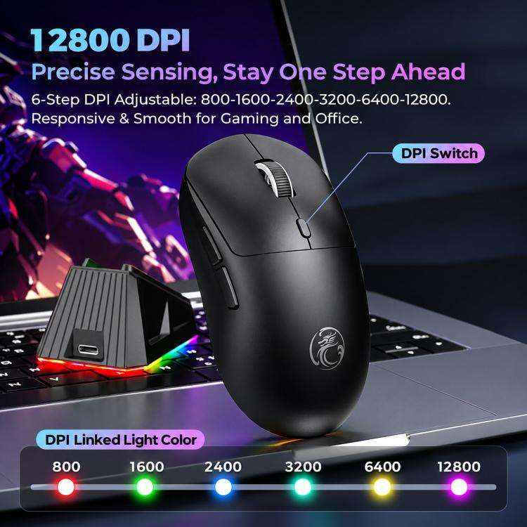 Mouse gaming iMICE G207 wireless Bluetooth, RGB e base magnetica - immagine 2