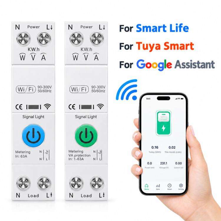 WiFi Smart Circuit Breaker Compatible With Smart Life, Alexa & Google Home, Basic Switch Model, On-Off + Metering, On-Off + Metering + UVP