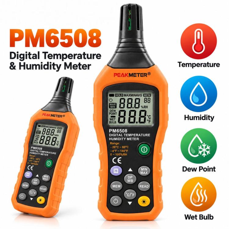 Misuratore digitale portatile di temperatura e umidità ad alta precisione PEAKMETER, PM6508